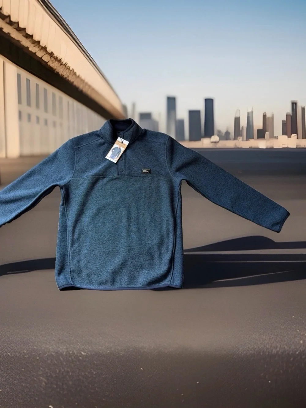 Eddie Bauer Men's Size S Heathered Blue Quarter-Snap Sweater Fleece Pullover.